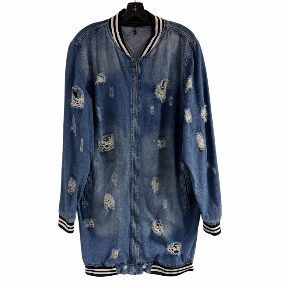Love Mode Distressed Jean Denim Long Jacket Plus Size 1X